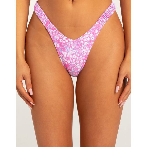 Kulani Kinis Retro Y Thong Bikini Bottom - Grape Spritz - High Cut Ruched Sides - Picture 3 of 10